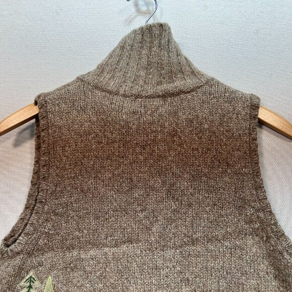 Woolrich Women 100% Wool Vest Sweater Medium Full Zip Turtleneck Tan Cozy Knit - Picture 10 of 11